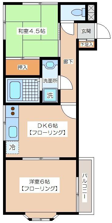ヒルサイド松原(2DK/1階)の間取り写真