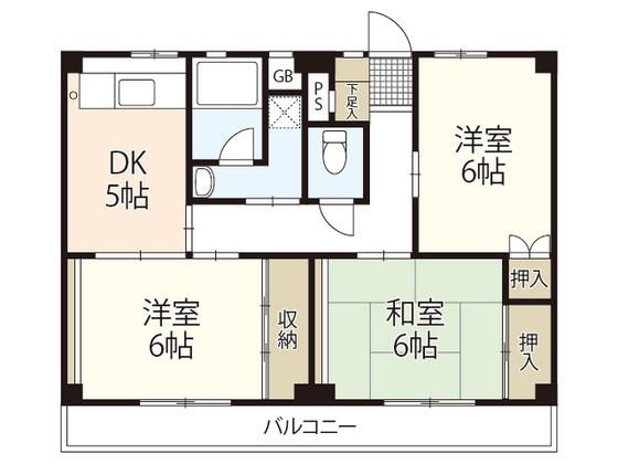 サンローレル宮内 B棟(3DK/1階)の間取り写真