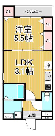 フジパレスJR西宮駅北(1LDK/1階)の間取り写真