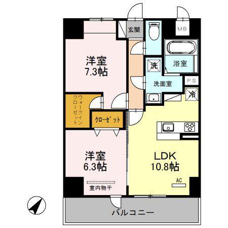 シェルト新都心(2LDK/7階)の間取り写真