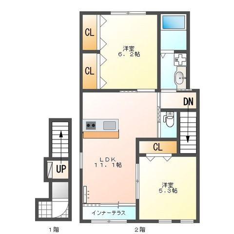 ツリービューオレンジ(2LDK/2階)の間取り写真