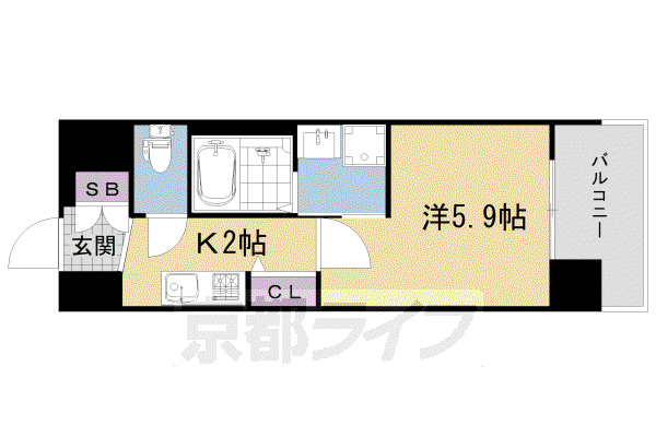アクアプレイス京大北OX(1K/2階)の間取り写真
