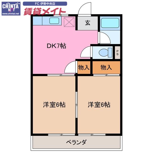 白石山ハイツ(2DK/2階)の間取り写真