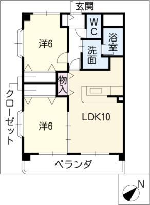 デュークK(2LDK/3階)の間取り写真