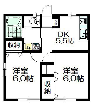 リバティハウス(2DK/2階)の間取り写真