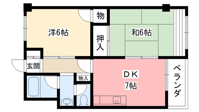 西甲子園ハイツ(2DK/5階)の間取り写真