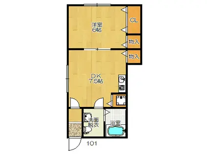 サポートタウン大東2(1DK/1階)の間取り写真