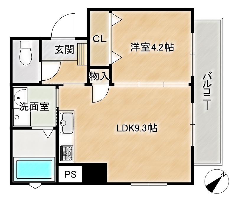 クレールコート北長狭III(1LDK/5階)の間取り写真