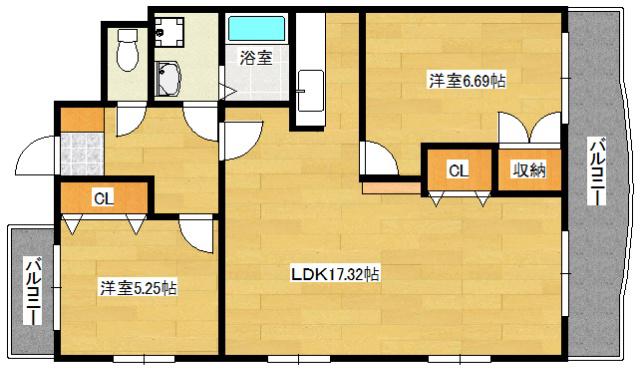 コルティーレ城山(2LDK/2階)の間取り写真