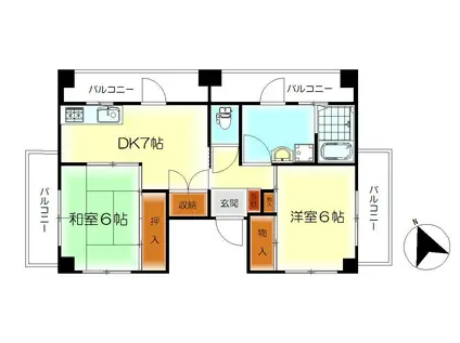 隠田第一ビル(2DK/4階)の間取り写真