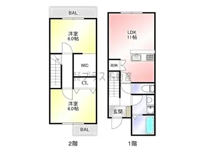 グランスタ馬場山Bコート(2LDK/1階)の間取り写真