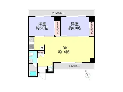 日昇ビル(2LDK/5階)の間取り写真