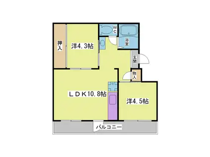 ドミールサニー君影1号棟(2LDK/3階)の間取り写真