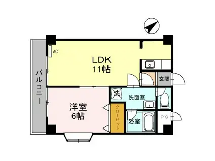 ジュネス堅田(1LDK/3階)の間取り写真