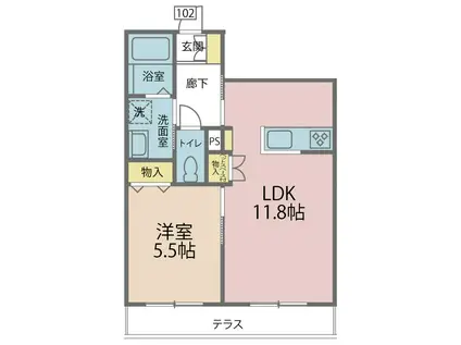 KORINHILL NAGASHIMA(1LDK/1階)の間取り写真
