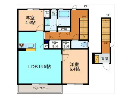 ヴィュー・シャトー(2LDK/2階)の間取り写真