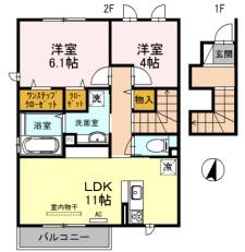 プレミール東本町(2LDK/2階)の間取り写真