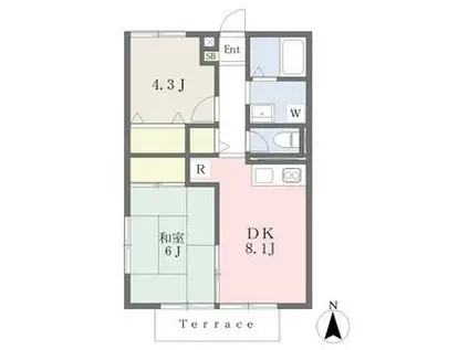 フローラル C(2DK/1階)の間取り写真