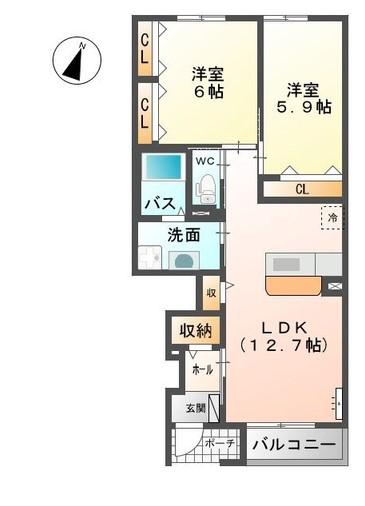 サンヴィレッジ(2LDK/1階)の間取り写真