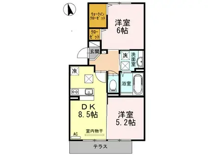 サンストロベリーB棟(2DK/1階)の間取り写真