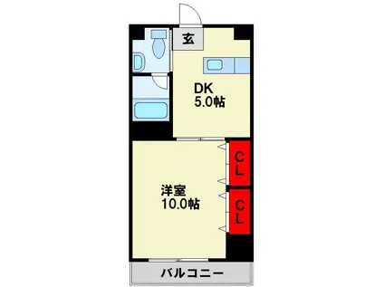 カレントII(1DK/5階)の間取り写真