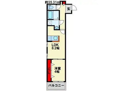 グラシアス三萩野(1LDK/1階)の間取り写真