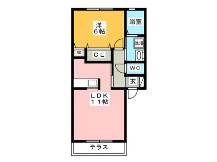 メルベーユ芝原B(1LDK/1階)の間取り写真