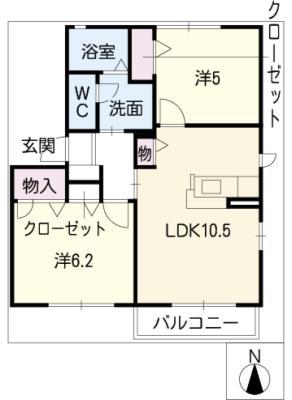フレグランスOKINO B(2LDK/1階)の間取り写真