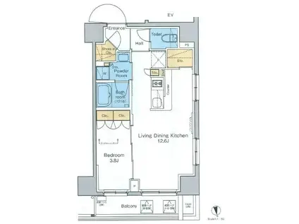 プラウドフラット浅草(1LDK/2階)の間取り写真