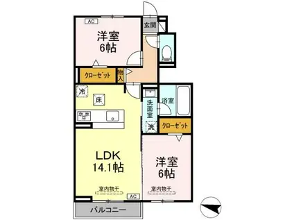 D CREST 高柳(2LDK/1階)の間取り写真
