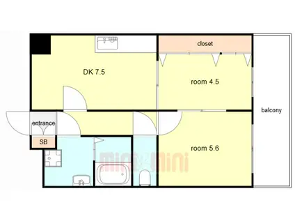 フォレスト武庫元町(2DK/6階)の間取り写真