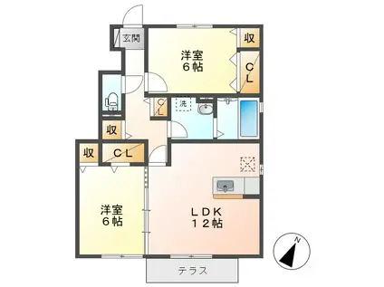 アドラブールC棟(2LDK/1階)の間取り写真