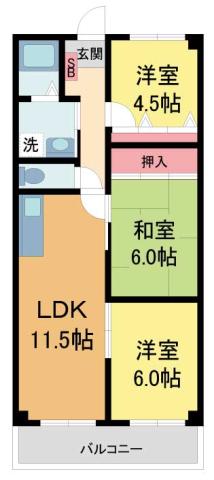 シャトレ鳴尾(3LDK/2階)の間取り写真
