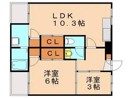 ビレッジハウス萩原(2LDK/2階)の間取り写真