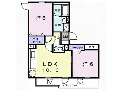 LIZE緑ヶ丘(2LDK/3階)の間取り写真