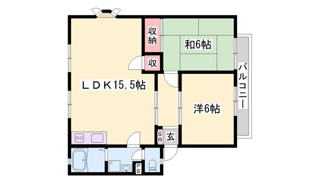 ブルーウィング(2LDK/2階)の間取り写真