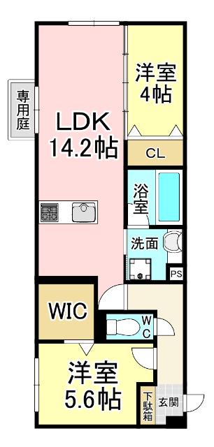 D-ROOM浅生(2LDK/1階)の間取り写真