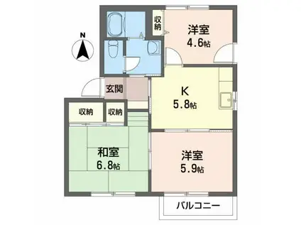ヴィオラSIN A(3K/2階)の間取り写真