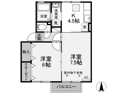 レフィナード(2K/1階)の間取り写真