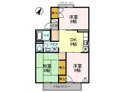 シティーハウスウエハラD(3DK/2階)の間取り写真