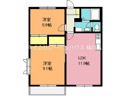 SHMリバーシティ92 B(2LDK/1階)の間取り写真