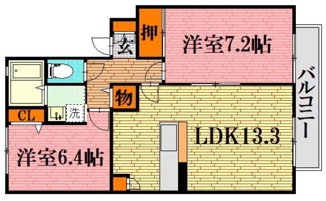 グリーンフィールドA棟(2LDK/2階)の間取り写真