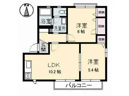 グランドールIIC棟(2LDK/2階)の間取り写真