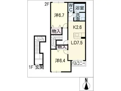 シャンピア(2LDK/2階)の間取り写真