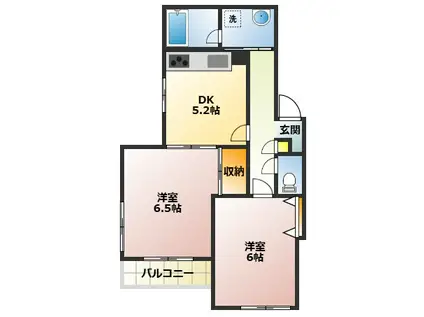 カーサ西本(2DK/3階)の間取り写真