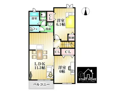 アンソレイユ(2LDK/2階)の間取り写真