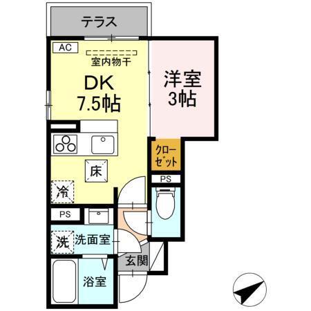 シャルール西(1DK/1階)の間取り写真