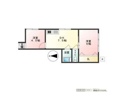 ハイツ西野(2DK/1階)の間取り写真