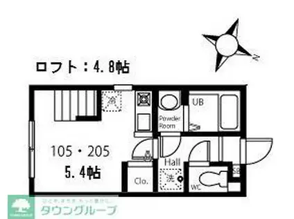 ハーミットクラブハウスキアーヴェ(ワンルーム/2階)の間取り写真