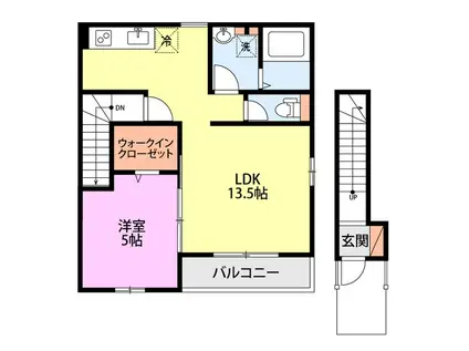 ピュアブルーA棟(1LDK/2階)の間取り写真